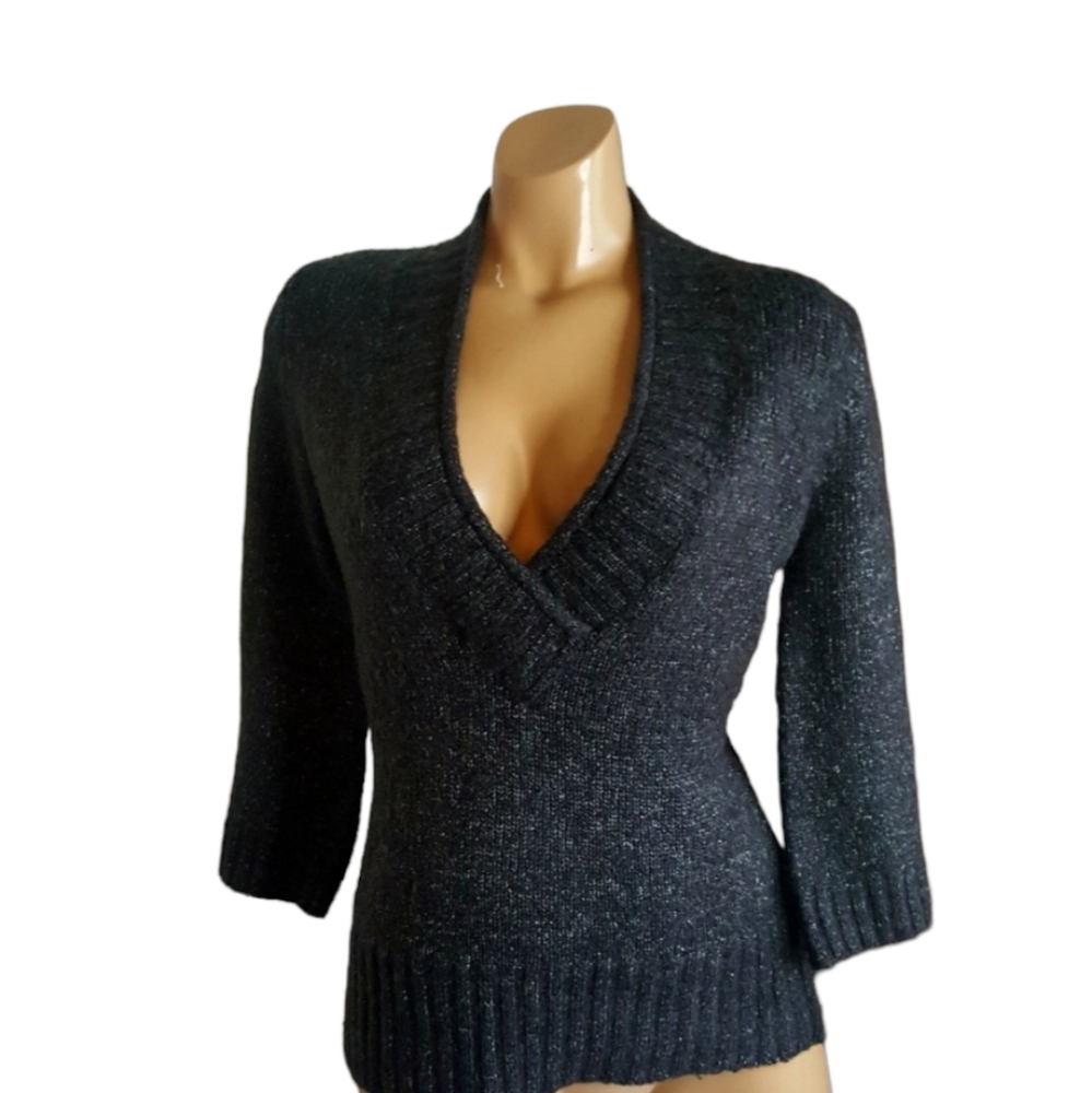 Carol Taylor Gray v-neck sweater wool blend size S